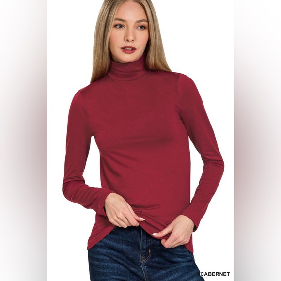 Zenana Outfitters Tops - Zenana Cabernet Premium Microfiber Mock Neck Top